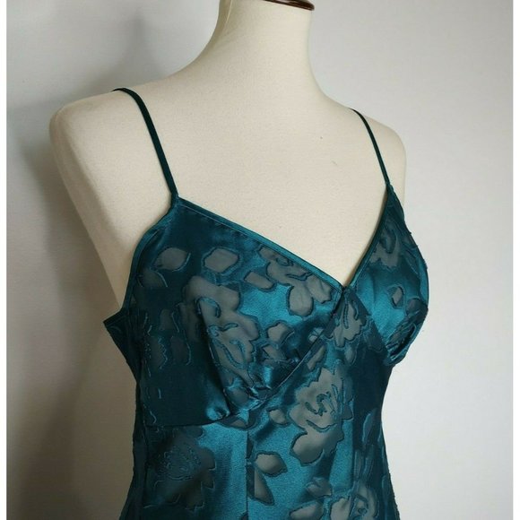 Victoria's Secret Slip Long Nightgown Size S Green Burnout Sheer Gold Label VTG - Picture 2 of 12